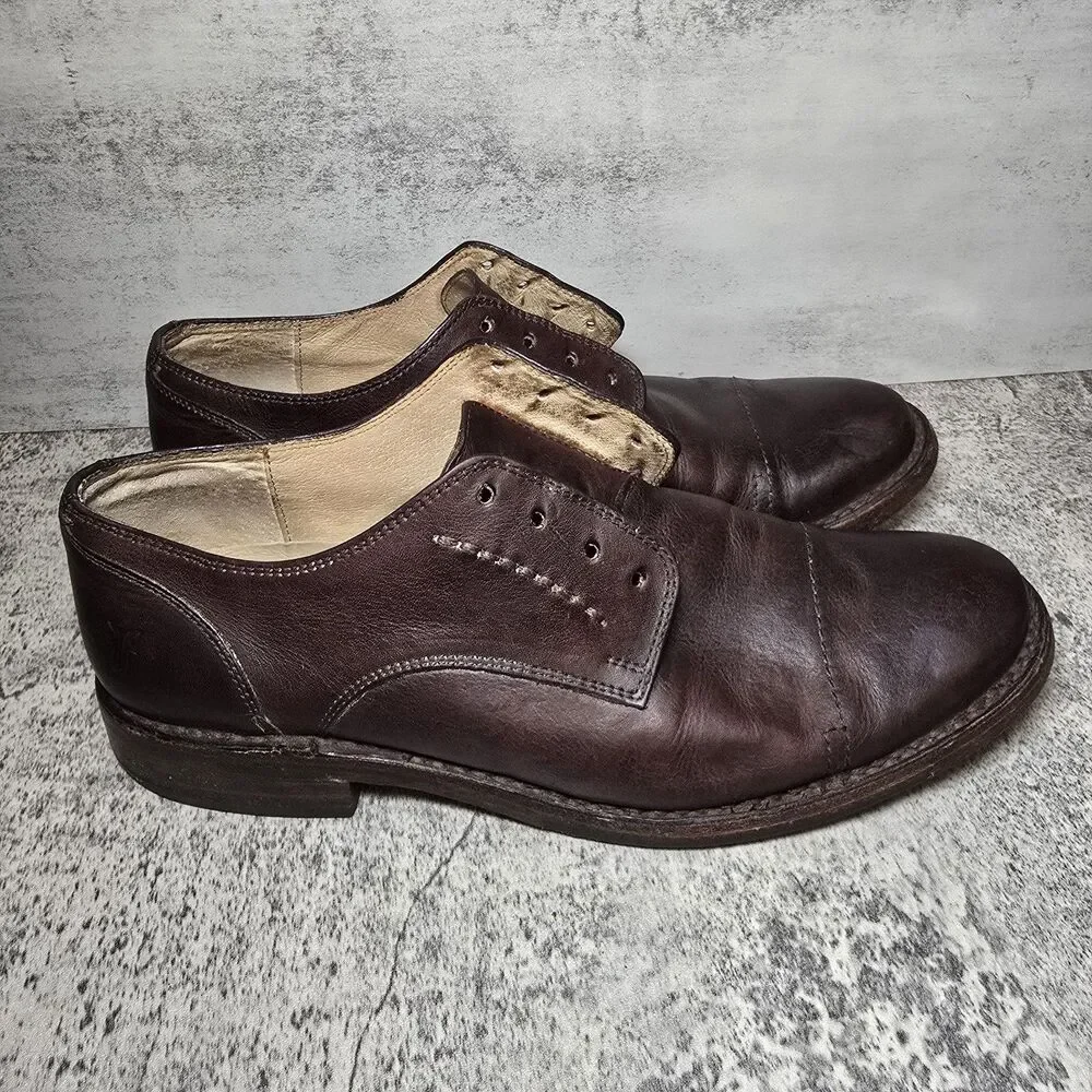Mens Frye Boots Oliver Oxford Cap Toe Lace Up Brown 84742 BLK Sz 9